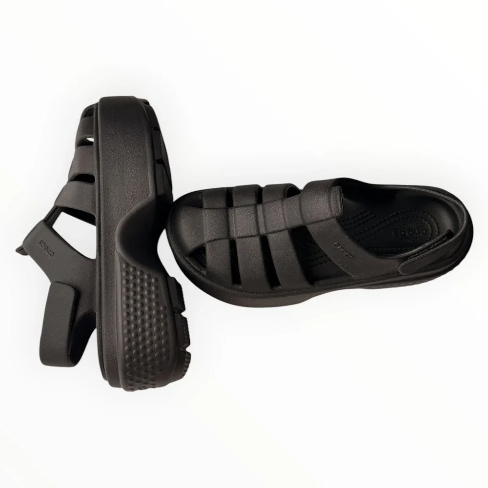 Crocs Stomp Fisherman Sandal Black Platform Caged Gladiator Chunky Women's 6
